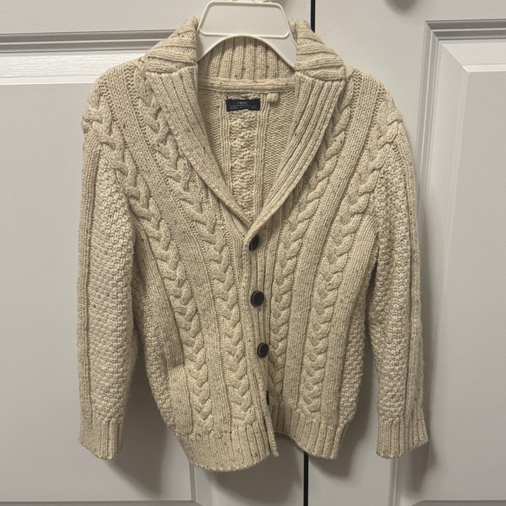 Cable Knit Shawl Collar Cardigan - Cream